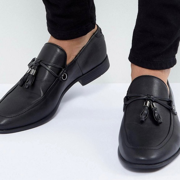 Men’s black faux leather loafers - Picture 4 of 6